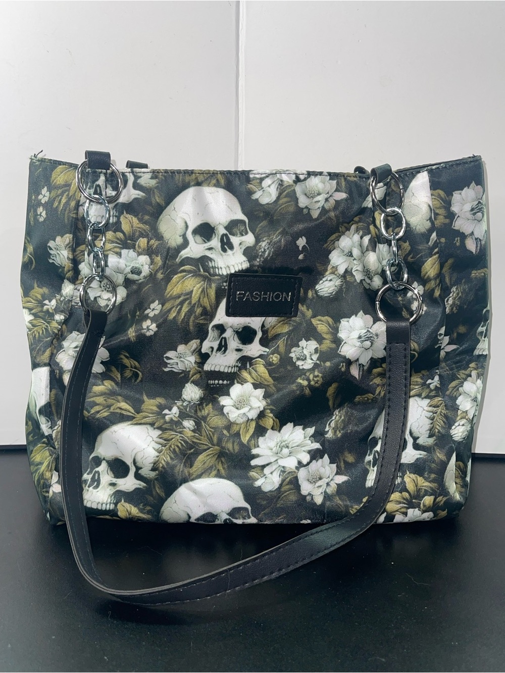 Source Unknown Black Floral Skull Shoulder Bag